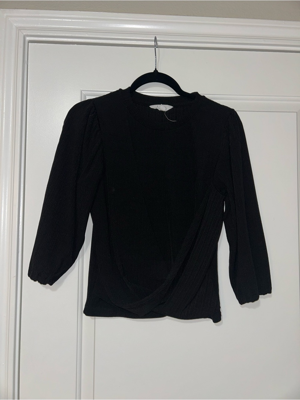 Women's Black Draped Front Knit Top